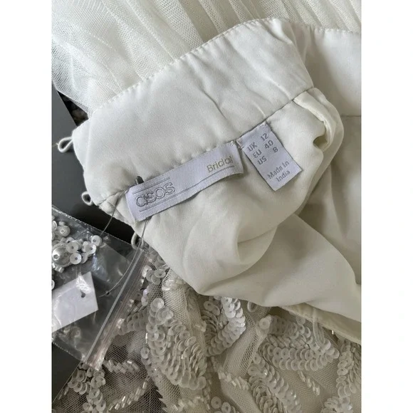 ASOS BRIDAL Arabella embellished bodice mini wedding dress mesh skirt sz 8 Luxy - Picture 5 of 13